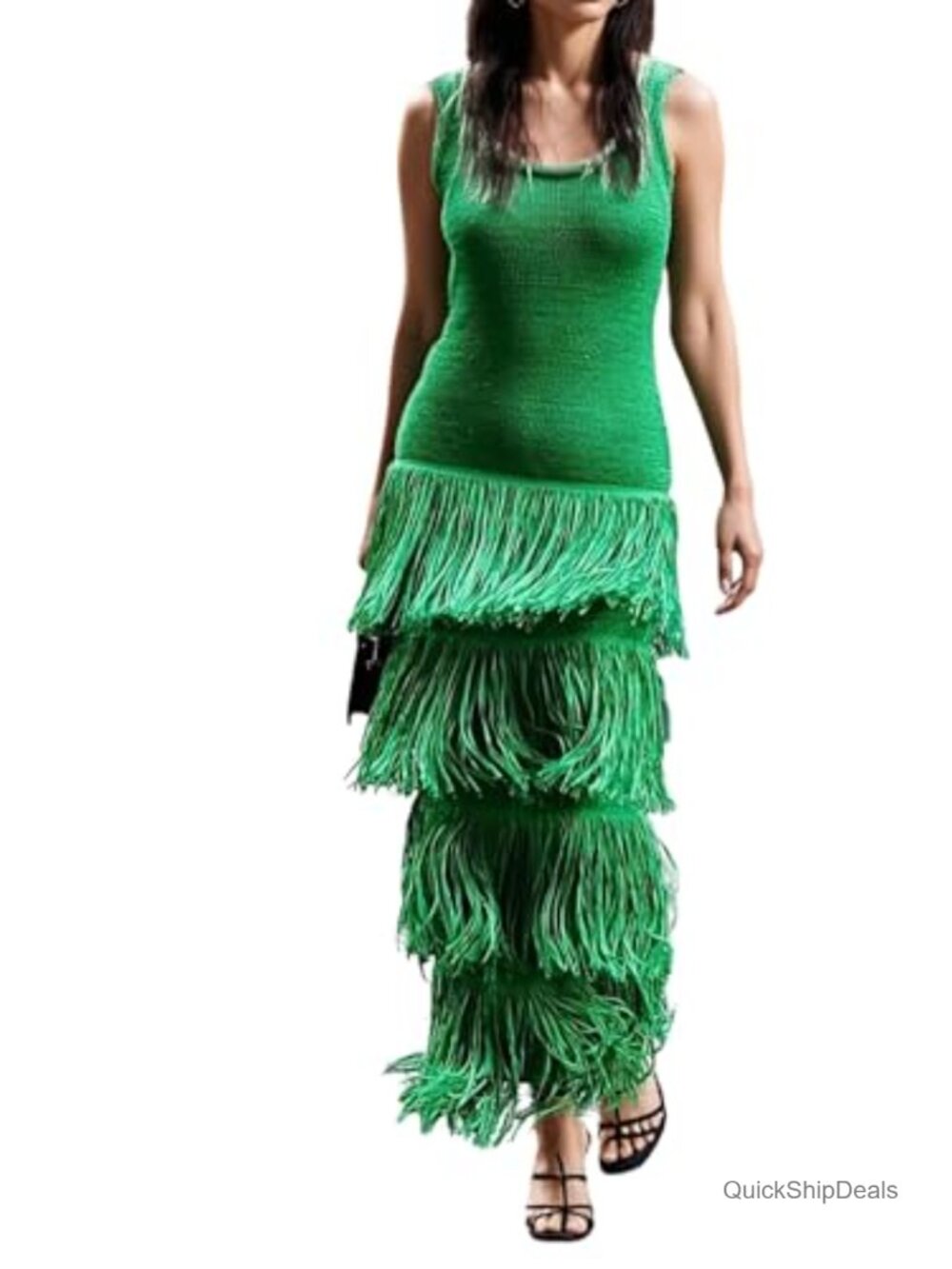 Sleeveless Crochet Knit Fringe Maxi Dress Bodycon Vacation